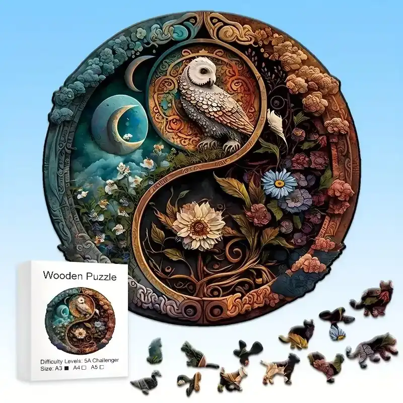 Yin Yang Owl Wooden Jigsaw Puzzle