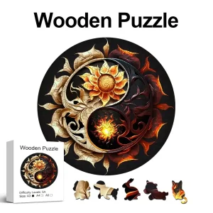 Yin Yang Sunflowers Wooden Jigsaw Puzzle