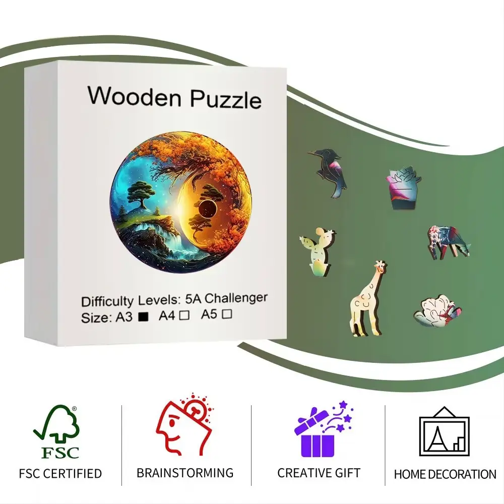 Yin Yang Trees Wooden Jigsaw Puzzle - Image 3
