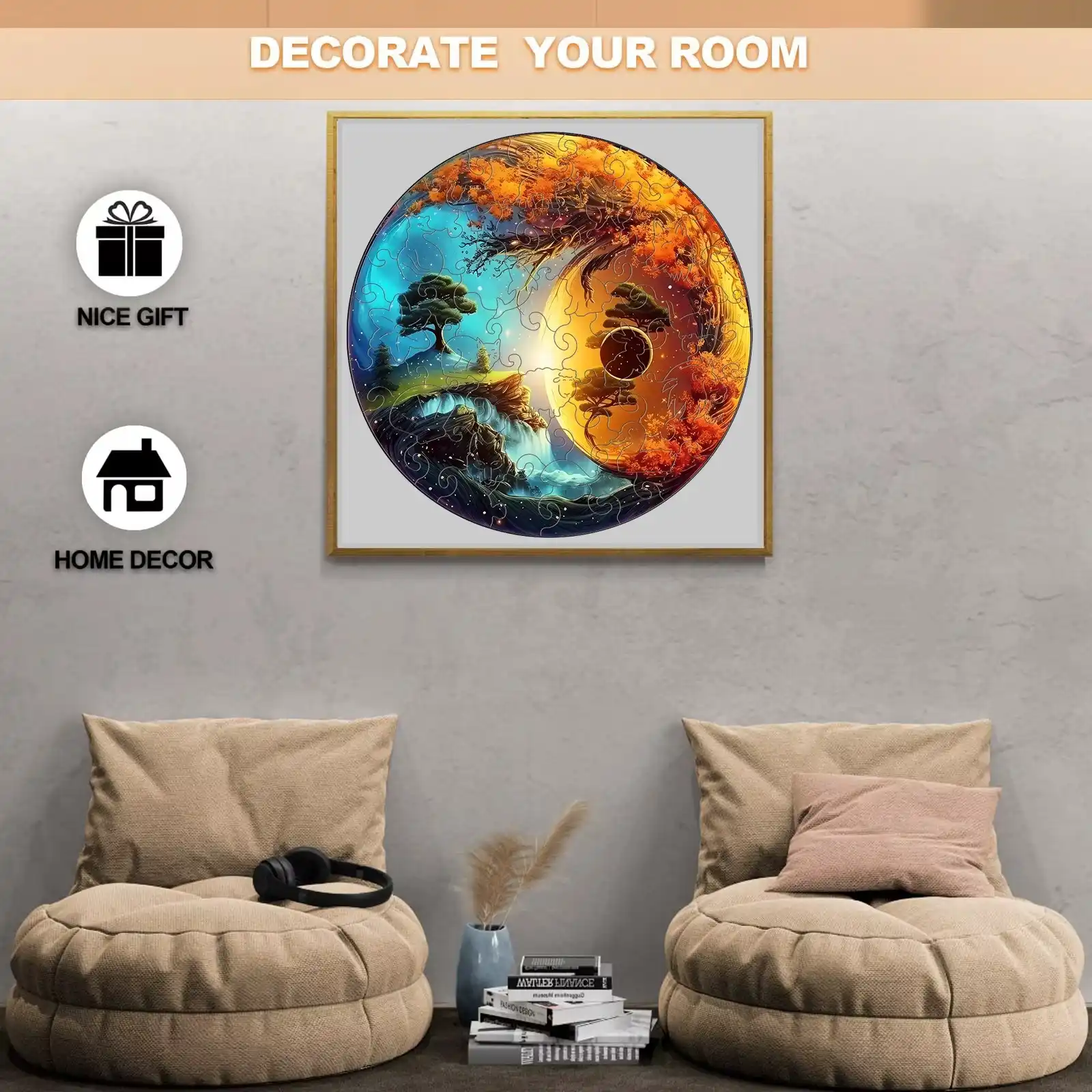 Yin Yang Trees Wooden Jigsaw Puzzle - Image 2