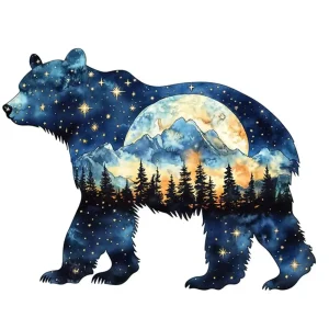 Bear-Shaped Mountain View Wooden Jigsaw Puzzle