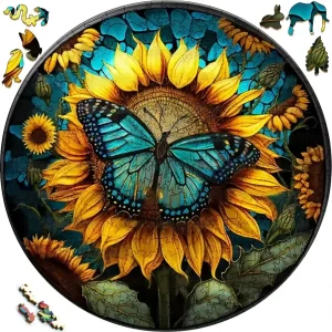 Butterfly On Sunflower Wooden Jigsaw Puzzle