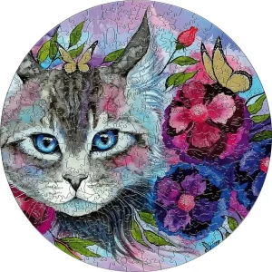 Cat And Flowers Wooden Jigsaw Puzzle