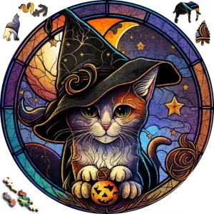 Cat Witch Wooden Jigsaw Puzzle
