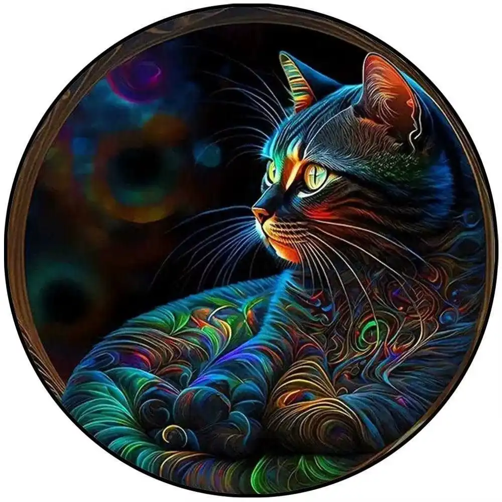 Colorful Neon Cat Wooden Jigsaw Puzzle