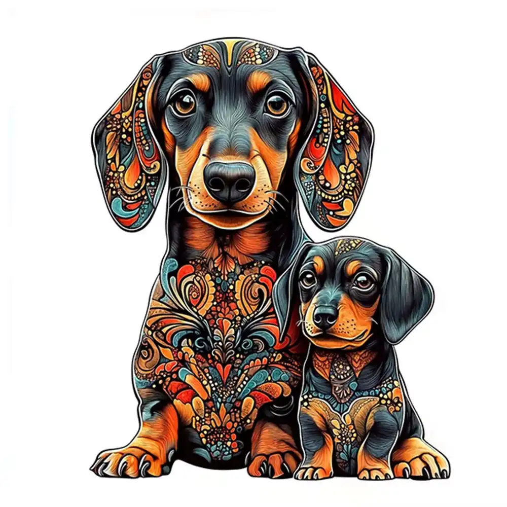 Dachshund Dog Family Wooden Jigsaw Puzzle