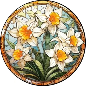 Daffodils Flowers Stained Glass Wooden Jigsaw Puzzle