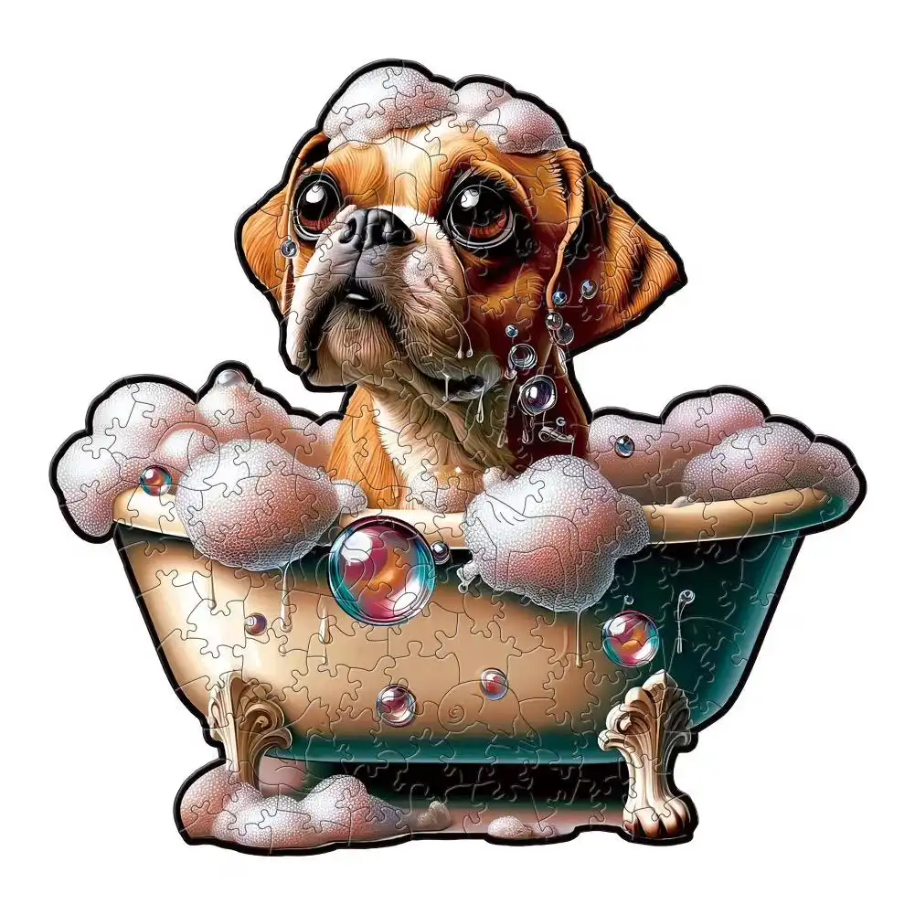 Dog Bathing Wooden Jigsaw Puzzle