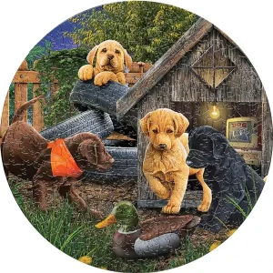 Dogs In The Yard Wooden Jigsaw Puzzle