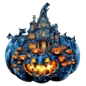 Halloween Castle Pumpkin-Shape Wooden Jigsaw Puzzle