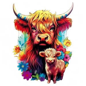 Highland Cow Family Wooden Jigsaw Puzzle