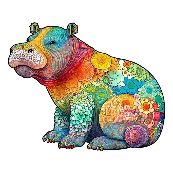 Hippopotamus-Shaped Wooden Jigsaw Puzzle
