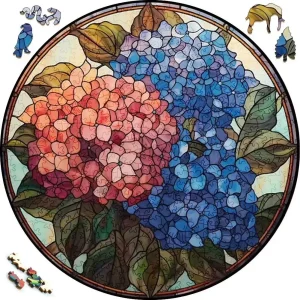 Hydrangea Bouquet Stained Glass Wooden Jigsaw Puzzle