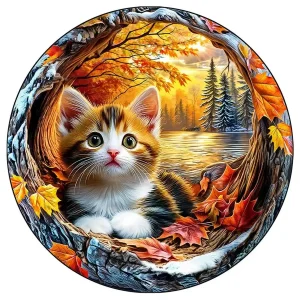 Kitten In Autumn Wooden Jigsaw Puzzle