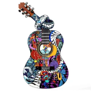 Knotted Guitar-Shaped Wooden Jigsaw Puzzle