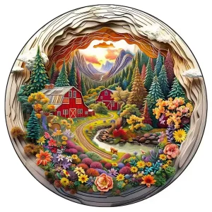 Landscape With Barn Wooden Jigsaw Puzzle