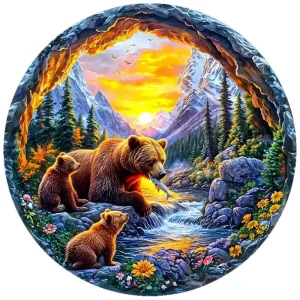 Landscape With Bear Family Wooden Jigsaw Puzzle