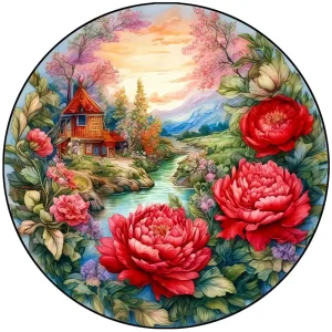 Landscape With Peonies Wooden Jigsaw Puzzle
