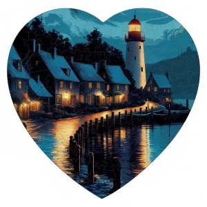 Lighthouse Heart Shaped Wooden Jigsaw Puzzle