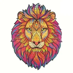 Lion Head-Shaped Wooden Jigsaw Puzzle