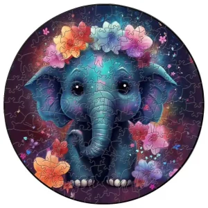 Little Elephant With Flowers Wooden Jigsaw Puzzle