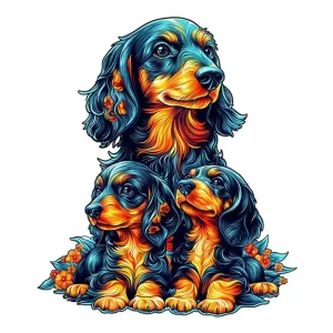 Long Haired Dachshund Family Wooden Jigsaw Puzzle