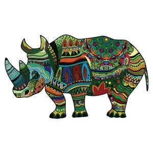 Mandala Rhinoceros-Shaped Wooden Jigsaw Puzzle