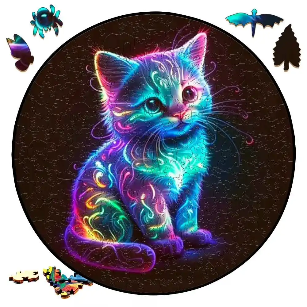 Neon Kitten Wooden Jigsaw Puzzle