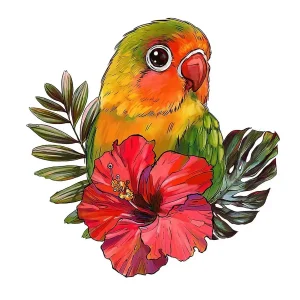 Parrot And Flower Wooden Jigsaw Puzzle