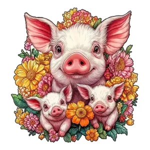 Pig Family Wooden Jigsaw Puzzle
