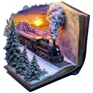 Steam Train In Winter Book Style Wooden Jigsaw Puzzle