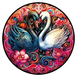 White And Black Swans Wooden Jigsaw Puzzle