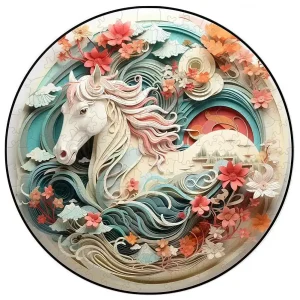 White Horse And Flowers Wooden Jigsaw Puzzle