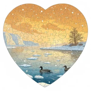Winter Landscape Heart Shaped Wooden Jigsaw Puzzle
