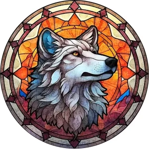 Wolf Stained Glass Wooden Jigsaw Puzzle