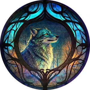 Wolf Stained Glass Wooden Jigsaw Puzzle