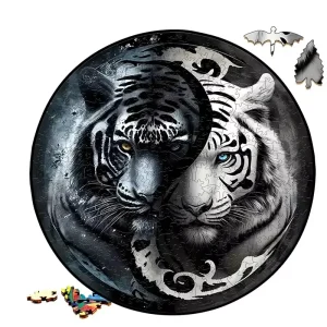 Yin Yang White Black Tigers Wooden Jigsaw Puzzle